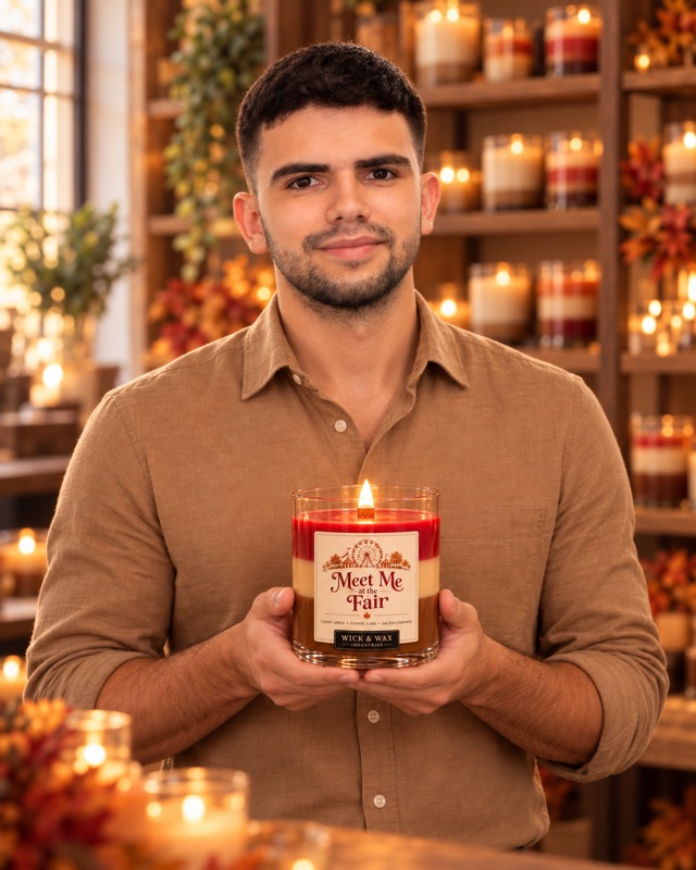 Jean Segura holding a Meet Me at the Fair candle.